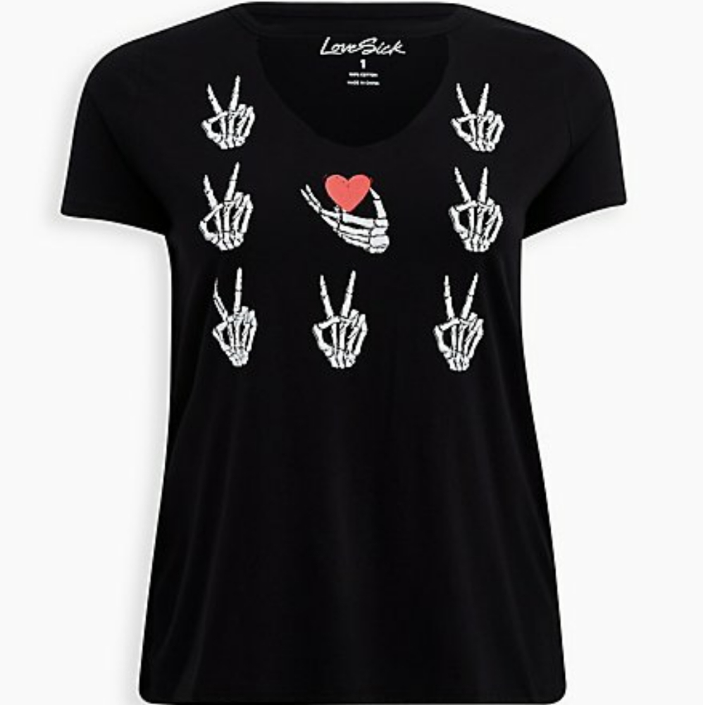 Torrid - LoveSick Peace Skeleton Chocker Tee